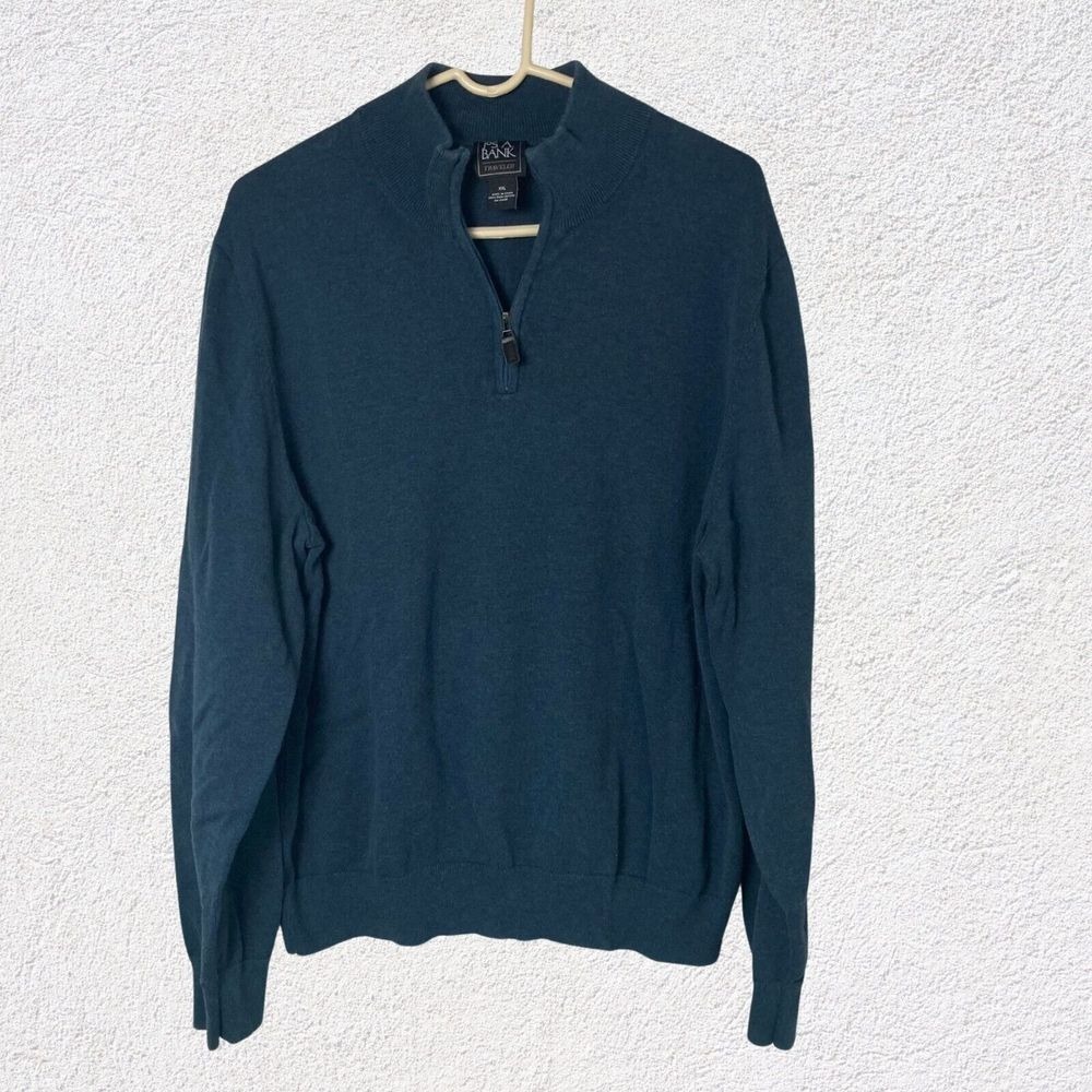 Jos A Bank Traveler Quarter Zip Sweater‎ XXL Blue Pima Cotton Pullover Classic